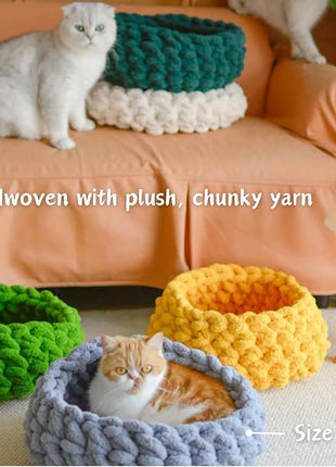 Cat Nest Bed – Premium Handwoven Washable Extra Soft Round Cave House Furniture for Indoor Kitten (Persimmon Yellow,Large)