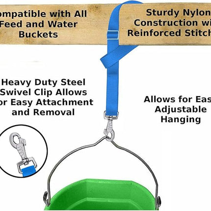 Rosemarie Horse Bucket Strap Hangers,Horse Suppliers Adjustable Nylon Straps up to 700 lbs for Hay Nets, Water Buckets,Hanging-Pratical and Easy Use(4 Pack) (Blue)