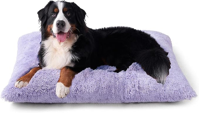 EHEYCIGA Fluffy XXL Dog Crate Pad, Plush Faux Fur Crate Bed for Extra Large Dogs, Calming Anti Anxiety XXL Dog Bed, Washable Soft Warm Mat with Non-Slip Bottom, Purple