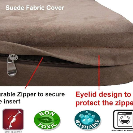 Dogbed4less Medium Large Orthopedic Gel Infused Memory Foam Dog Bed, Waterproof Liner and Washable Microsuede Brown Cover