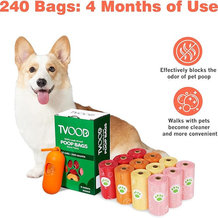 Dog Poop Bags Rolls 240 Count: Doggie Bags with Dispenser - Unscented Extra Thick & Leak Proof Doggy Waste