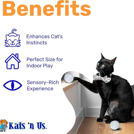 Kats'N Us Real Rabbit Fur Cat Ball Toy - Interactive Pom Pom, Plush, and Puff Balls for Indoor Cats and Kittens - Natural Color Cat Toy Balls - 5 Pack (White, 1.5-2 inch)