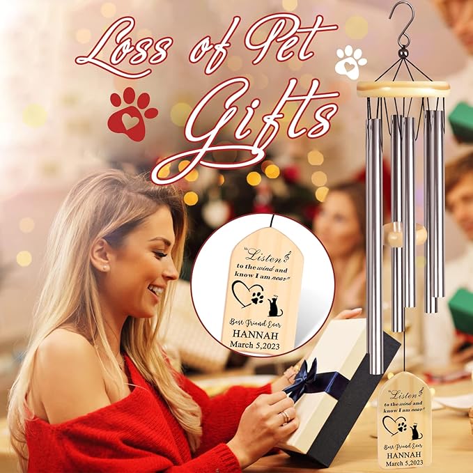 Pet Memorial Gifts, PEMIRSAYO Personalized Pet Memorial Wind Chime - Gifts for Loss of Cat - Remembrance Bereavement Gifts for Loss of Cat - Loss Pet Gifts Cat
