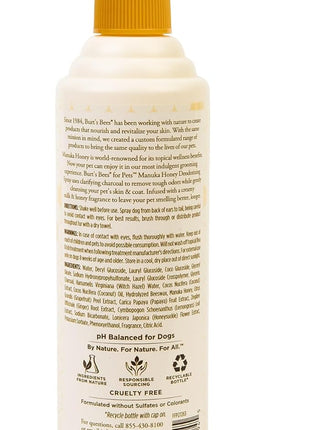 Burt’s Bees for Pets Deodorizing Dog Spray with Manuka Honey and Charcoal for Dogs - Naturally Derived Ingredients, Formulated Without Artificial Fragrances, Sulfates, Colorants, 10 Fl Oz
