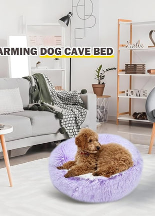 Cat Bed for Indoor Cats, Calming Cozy Cave with Self-Warming Plush, Entire Bed Machine Washable & Anti-Slip Base, Breathable Pet Bed for Small Cats&Dogs All Seasons (Purple, 20 * 20inch)