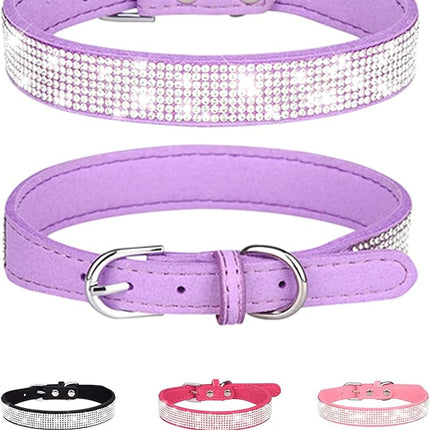 Dog Collar for Small Dogs, Adjustable Leather Suede Bling Dog Collars，Purple Dog Collar Cat Collar, Rhinestone Dog Collar.