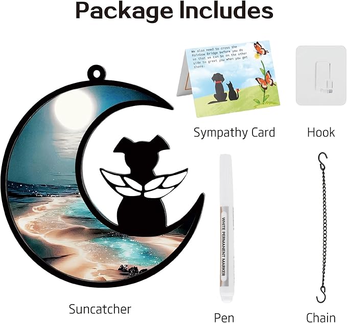 Dog Memorial Sun Catcher with Sympathy Cards, Loss of A Dog Sympathy Gift, Personalized Pet Memorial Gifts, Pet Remembrance Ornaments for Window Hanging - Moonlight