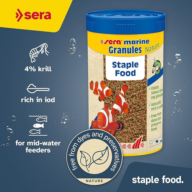 sera Marine Granules Nature Staple Food 3.5oz | for Saltwater Fish | Free of Dyes and Preservative | with Marine Algae, Spirulina & Krill | Ideal for Mid-Water & Bottom Feeders