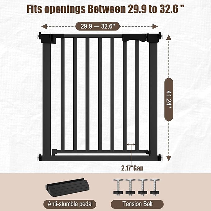 41" Extra Tall Baby Gate for Big Dog No Jumping Over, 30-32.6" Wide Pet Safety Gate Indoor for Doorways No Drilling,Auto Close Child Puppy Gates for Stairways Pressure Mounted (Black)
