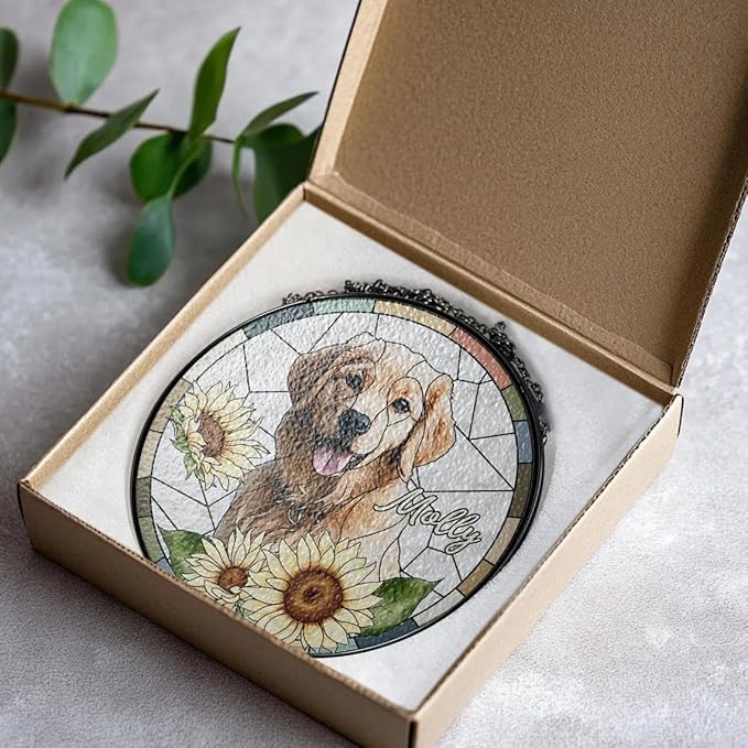 Custom Dog Portrait Stained Glass Window Hanging Light Catcher, Pet Memorial Stained Glass Photo, Dog Memorial Gift Pet Loss Gift