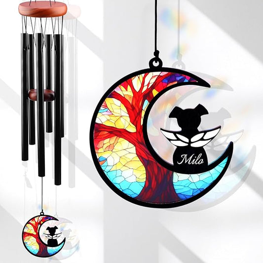 Pet Memorial Wind Chime – Dog Memorial Gifts for Loss of Dog, Loss of Pet Sympathy Gift, Pet Remembrance Bereavement Gift (Moon)