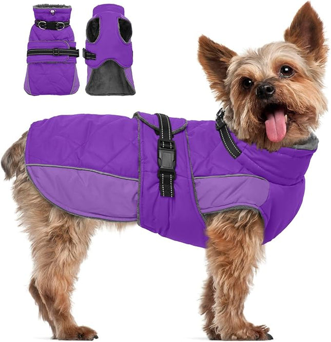 QBLEEV Warm Dog Jacket - Reflective, Adjustable Winter Coat with Turtleneck for Cold Weather, Waterproof Fleece Snowsuit for Small, Medium, Large Dogs