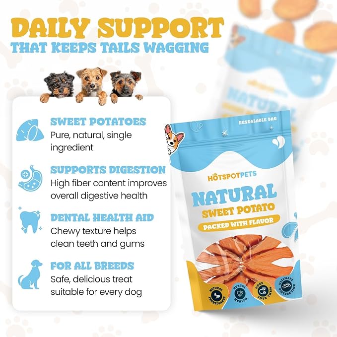 Sweet Potato Dog Treats (32 OZ) - Dehydrated All Natural, Rawhide Free, Grain-Free & High in Fiber- Ideal for Small to Large Dogs - Perfect Dog Chew for Training, or Treat
