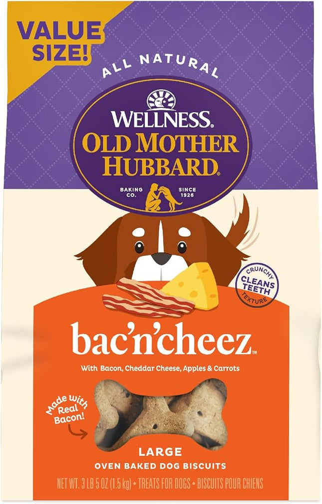 Old Mother Hubbard Wellness Bac'N'Cheez Dog Biscuits, Natural, Training Treats, Bacon & Cheese Flavor, Large Size, (3.3 Pound Bag)
