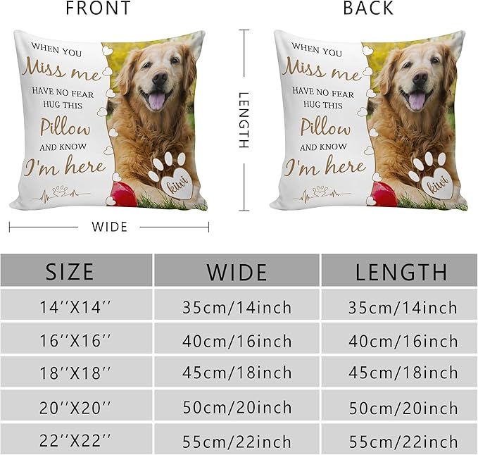 Funny DIY Custom Pet Memorial Gifts for Loss of Dogs, Personalized Dog Memorial Throw Pillows with Pictures Name, Pet Memorial Pillow, Customized Bereavement Sympathy Gifts for Pet Dog Cat Lover