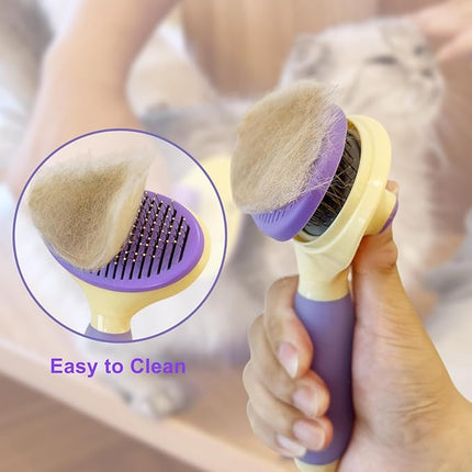 Cat Brush for Grooming and Shedding, Self-Cleaning Silicone Brush for Short and Long Haired Cats, Cat Gifts for Pet Lovers (purple)