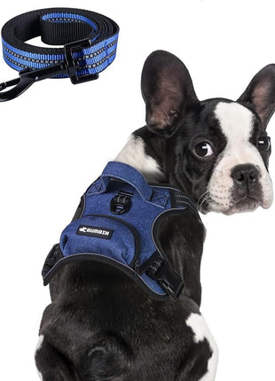 BUMBIN Dog Harness for Large Dogs, No Pull Adjustable No Choke Pet Vest with Dog Leash Fit Smart Reflective Pet Walking Harness for Training Easy Control Soft Handle Denim Blue L