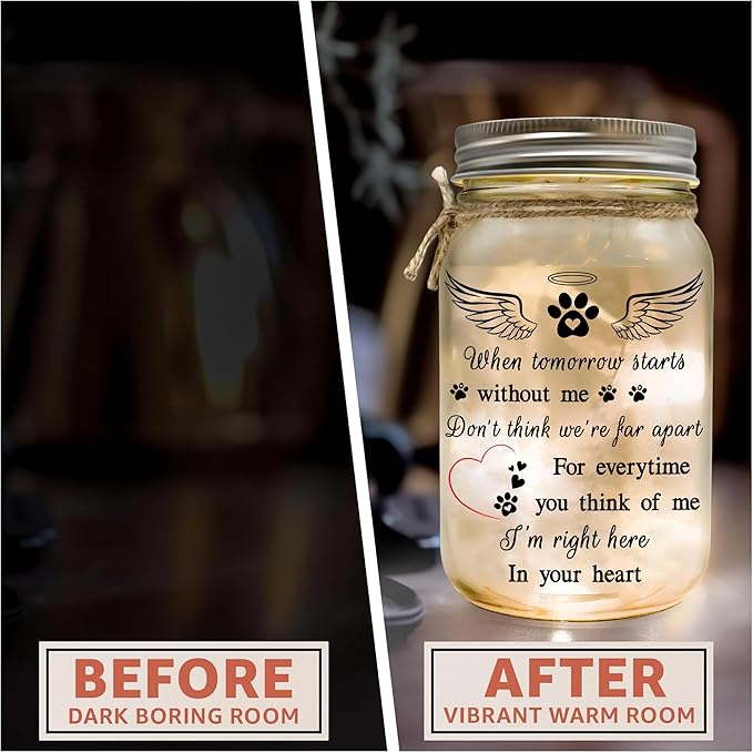 2IMT Dog Memorial Gifts, Pet Loss Sympathy Gift, Dog Sympathy Gifts for Loss of Dogs, Pet Memorial Gift for Dogs, Remembrance Bereavement Grieving Memorial Condolence for Cat, Jar Light Loss of Pets