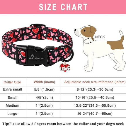 ARING PET Valentine's Day Dog Collar, Cute Black Red Pink Heart Pet Collars with Love Pendant for Puppy Small Medium Large Boy Girl Dogs-XS