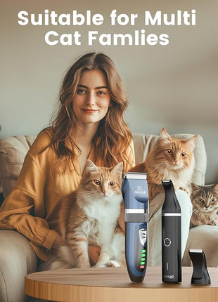 oneisall Cat Clippers and Paw Trimmer 3 in 1 Cat Grooming Kit,Cat Clippers for Matted Hair,Cordless Kitty Shaver for Matted Long Hair,2 Speed Pet Clippers