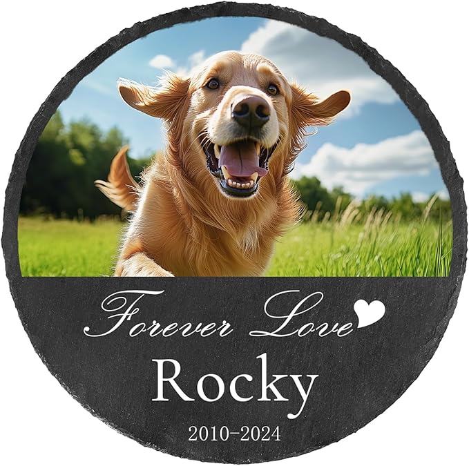 Ships Next Day Personalized Pet Memorial Stone for Loss of Dog Cat, Custom Photo Name Memory Headstone Garden Grave Marker Bereavement Sympathy Gift