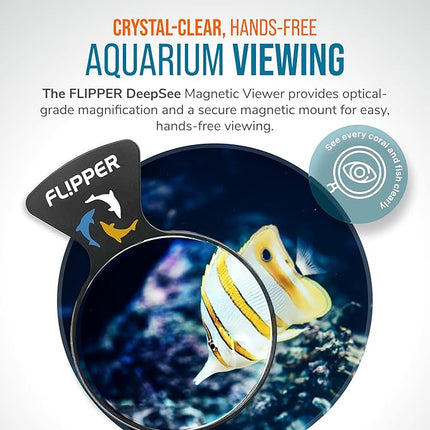 Flipper DeepSee 5" Magnetic Aquarium Viewer – Optical-Grade Magnifying Lens for Glass & Acrylic Tanks up to 5/8" Thick – Hands-Free Underwater Viewing for Fish, Corals & Aquarium Photography – Black