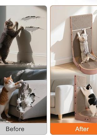 Cat Scratcher, 2 in 1 Multifunctional 26.8 Inch L Shape Cat Scratch Pad Wall Mounted with Oval Cat Bed Bowl and Built-in Toy Balls for Indoor Cats (1 PCS Cat Scratcher Include Toy Balls)