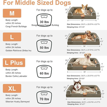 Large Dog Bed Orthopedic Washable: Beds Bolster XL Bed Large Big Dogs Egg Crate Foam Couch Sofa Waterproof with Removable Cover - Brown