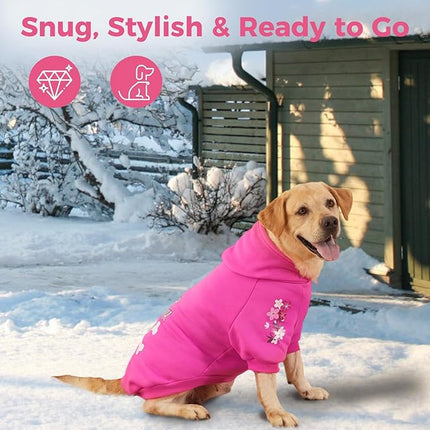 BINGPET Bone Hunter Dog Sweater with Hood and Leash Hole,Warm Fleece Dog Hoodie & Winter Coat for Small to Large Dogs,Cold Weather Pet Clothes(X-Large)