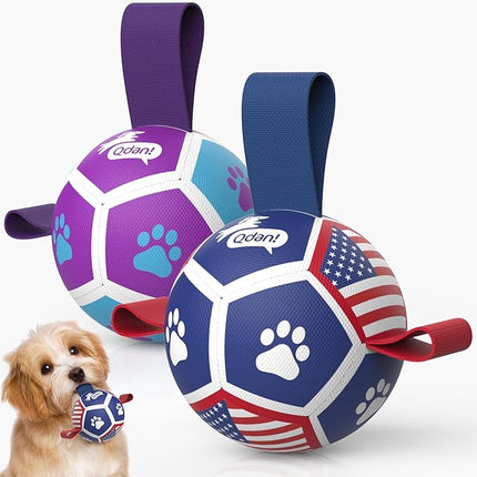 QDAN 2 Pack Small Dog Toys, Puppy Balls, Dog Balls with Straps for Small Breed, Soccer Ball for Dogs, Puppy Toys, Dog Birthday Gift (3.5 Inch)