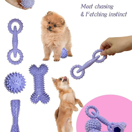 4 Pack Puppy Toys for 2-8 Months Puppies Cute Purple Teething Toys Soft Durable Interactive Chew Toy for Small Dogs