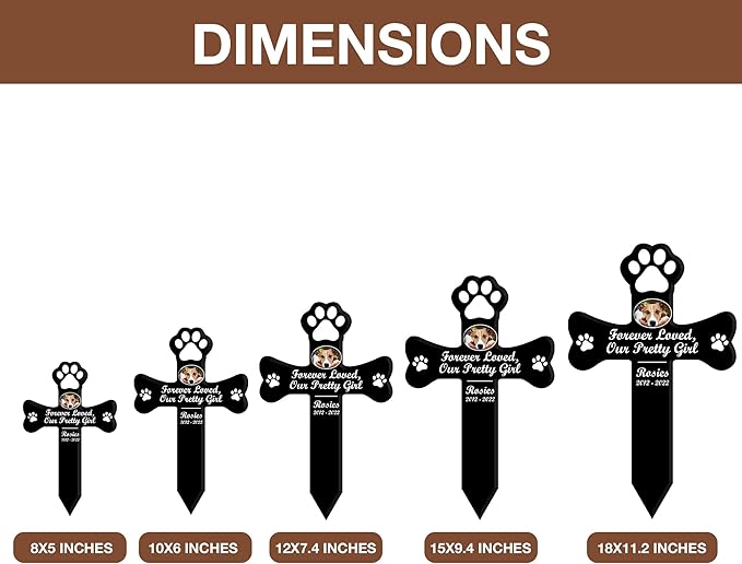 Personalized Pet Memorial Garden Stake Dog Paw Photo Grave Marker Cross Outdoor for Loss of Dogs and Cats Pet Remembrance Gifts Custom Plaque Stake Grief Funeral In Loving Memory Animal Cross