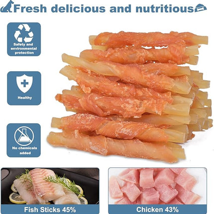 Dog Treats Soft Chews Rawhide Free Chicken Wrapped Cod Sticks for Puppy Training Snacks Dog Chews Treats 1lb/454g