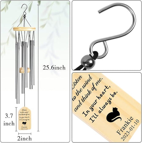 Cat Memorial Gifts for Loss of Cat, Jocidea Personalized Cat Memorial Wind Chime, Loss of Cat Sympathy Gift, Cat Remembrance Gifts, in Memory of Cat - I'll Always Be