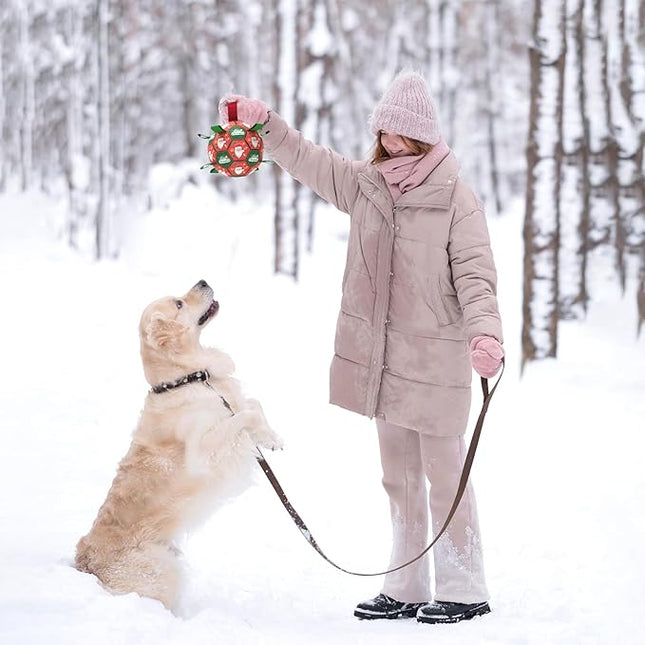 QDAN Christmas Dog Toys: Soccer Ball with Straps for Outdoor Play, Tug of War, Puppy Gifts - Durable 8-Inch Balls for Medium Large Dogs