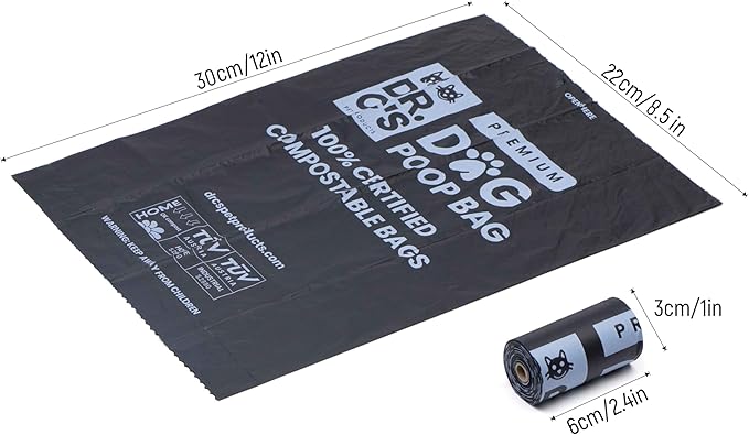 100% Certified Compostable Dog Poop Bags - Dr. C's Premium Dog Poop Bags - 120 Bags / 8 Rolls, Extra thick, Leak Proof, Unscented, Plant Based and Earth Friendly