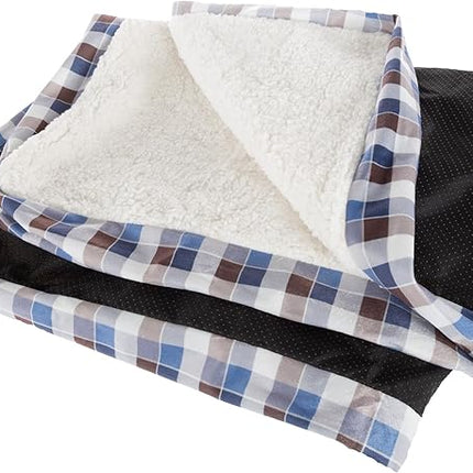 Dog Bed Replacement Cover ? Medium Pet Duvet with Sherpa Top, Non-Slip Bottom - Dog Bed Washable Removable Cover by PETMAKER (Brown/Blue Plaid)