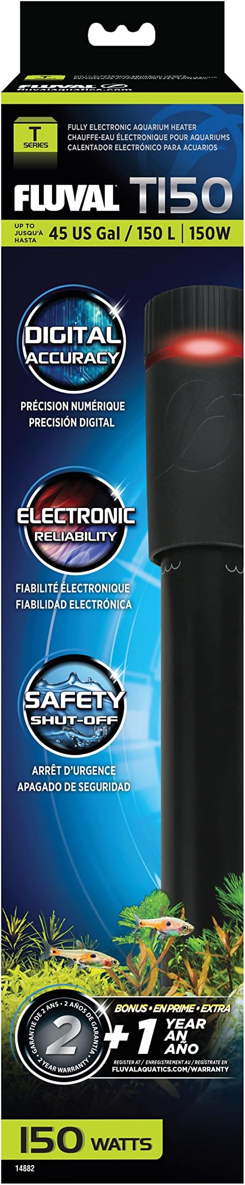 Fluval T150 Fully Electronic Heater for Freshwater Aquariums up to 45 Gal.