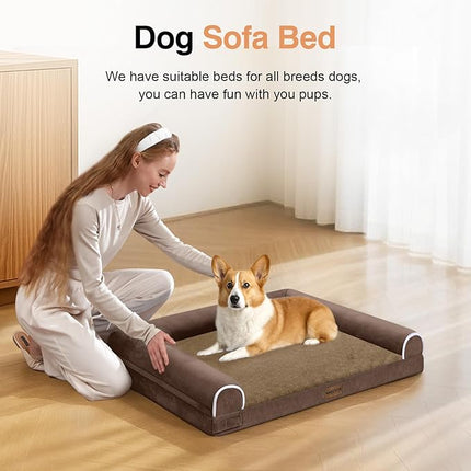 Small Dog Bed Orthopedic Washable: Beds Bolster Small Sized Dogs Bed Egg Crate Foam Couch Sofa Waterproof with Removable Cover - Brown