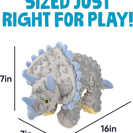 goDog Dinos Frills Squeaky Plush Dog Toy with Chew Guard Technology, Durable Fabric & Squeaker for Active Play, Gray, Large