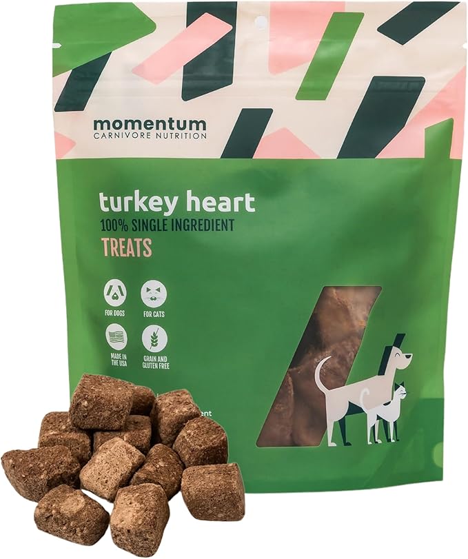 Momentum Carnivore Nutrition Freeze-Dried Turkey Heart Dog Treats – Single-Ingredient, Dog & Cat Treats – High-Protein, Grain-Free– 3 oz Bag