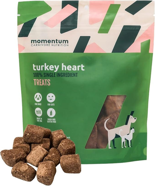 Momentum Carnivore Nutrition Freeze-Dried Turkey Heart Dog Treats – Single-Ingredient, Dog & Cat Treats – High-Protein, Grain-Free– 3 oz Bag