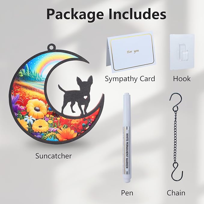 DIY Chihuahua Memorial Suncatcher with Sympathy Card,Loss of Dog Sympathy Gift,Rainbow Bridge Dog Memorial Gifts, Chihuahua Gifts for Women, Xmas Dog Decor Ornament (5-Chihuahua)