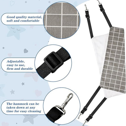 Jetec 2 Pieces Reversible Cat Hanging Hammock Soft Breathable Pet Cage Hammock with Adjustable Straps and Metal Hooks Double Sided Hanging Bed for Small Dogs Rabbits(Cat and Plaid,S)