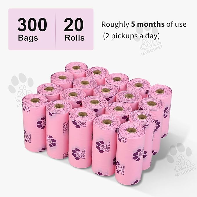 Dog Poop Bags Rolls 300 Count Biodegradable Poop Bags Refills for Dog and Cat Lavender Scented Waste Bag Leak Proof Doggie Poop Bag Doggy Trash Bag Purple