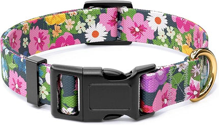 Rnivvi Dog Collar for Small Dogs, Cute Floral Heavy Duty Adjustable Puppy Collar with Quick Release Buckle for Boy Girl & Female, Pet Accessories for Walking Running, S Length 3/4" Width, Elegant