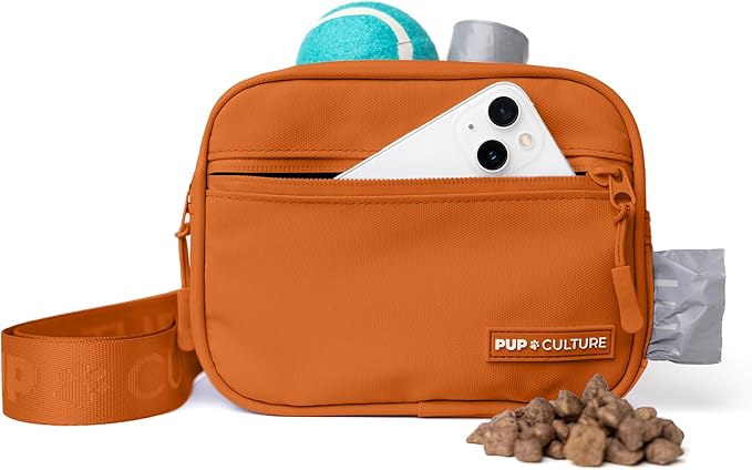 Pup Culture Cross Body Dog Training Treat Pouch | Removable Treat Bag for Anytime Your Pup Needs| Built In Poop Bag Dispenser & Used Dog Poop Bag Holder | Stylish Dog Treat Pouch - Orange