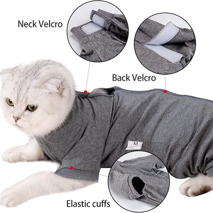 LIANZIMAU Cat Surgical Recovery Suit Professional for Male Female Dog Abdominal Wounds Cone E-Collar Alternative Anti-Licking Pet Surgical Recovery Pajama Suit Soft Fabric Onesie for Cats