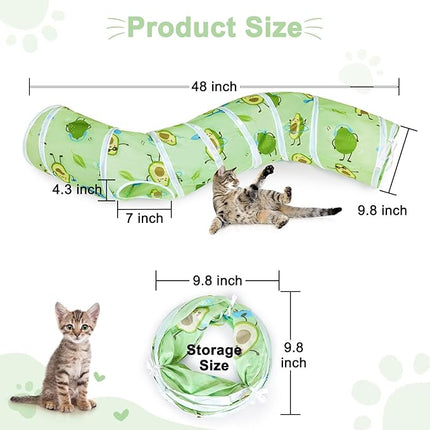 Glittme Cat Tunnel, Cat Tunnels for Indoor Cats, S-Shape Cats Cave with Cat Toys, Foldable Cat Tubes and Tunnels for Cats, Rabbit, Puppy, Guinea Pig