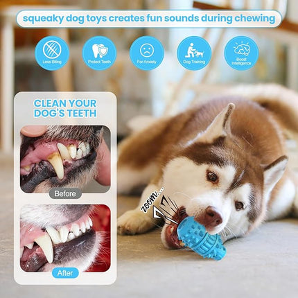 PIFFZEDO Dog Toys for Aggressive Chewers,Interactive Natural Rubber Chew & Squeaky Toy for Large Medium Breed,Dog Toothbrush,Tough & Durable (Azure,Large)
